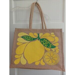 Trader Joe's lemon lime reusable tote large jute burlap shopping bag retired
